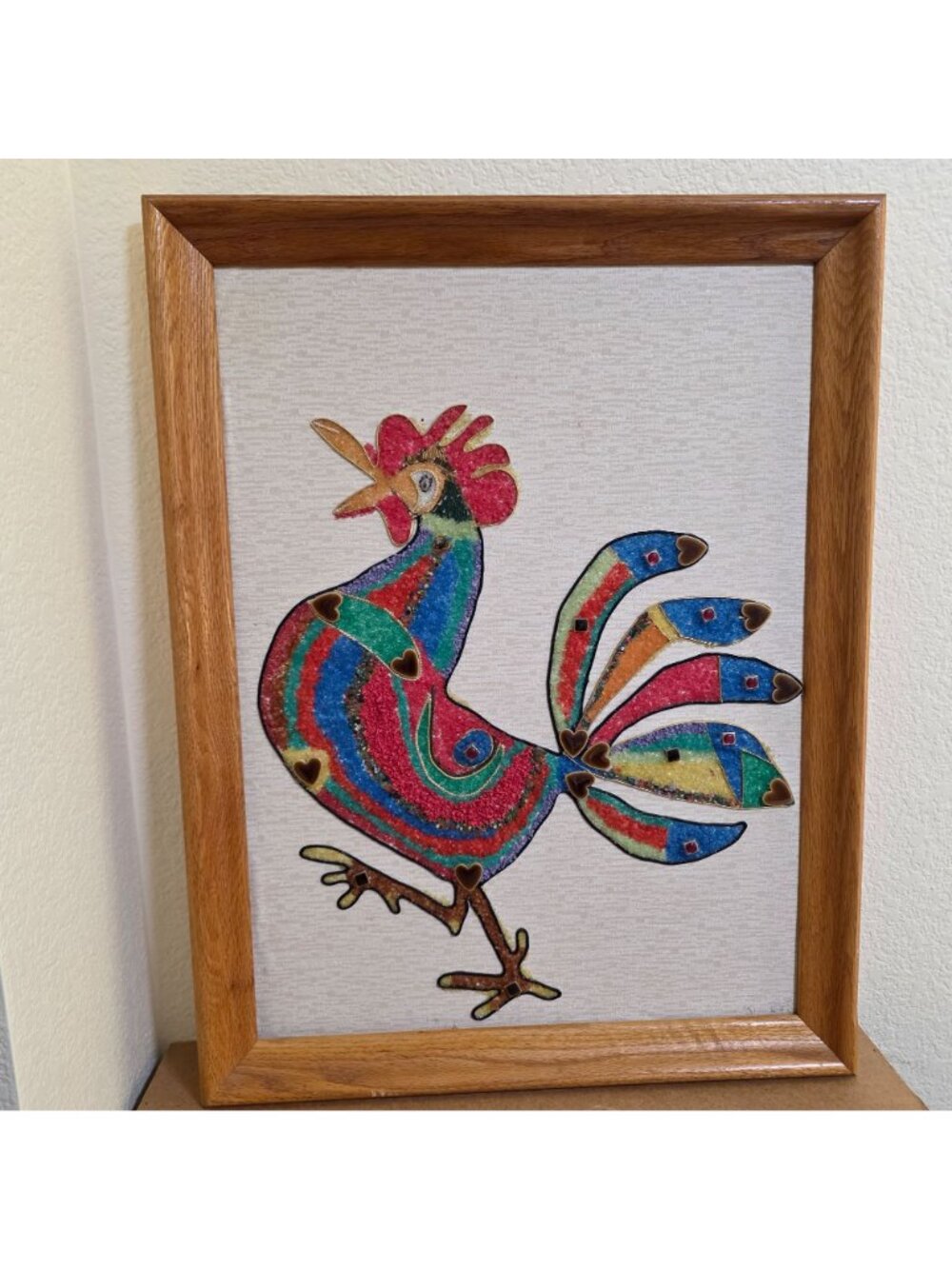 MCM Pebble Gravel & Tile Wall Art Rooster Heart and Square Shaped Tile Large - Picture 2 of 13